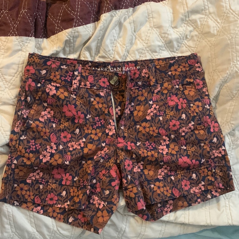 American Eagle floral print jean shorts